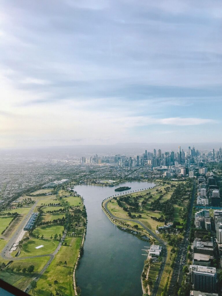 Aerial photograph of Melbourne, where major innovation and digital transformation projects were delivered